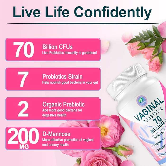 Vaginal Probiotics, PH Balance for Women, 70 Billion CFUs Womens Probiotic for Vaginal health, Urinary, Odor Control, Flor, Ph Balance & Hormone, with Prebiotic & D-Mannose - Shelf Stable, 60 Caps - Image 7