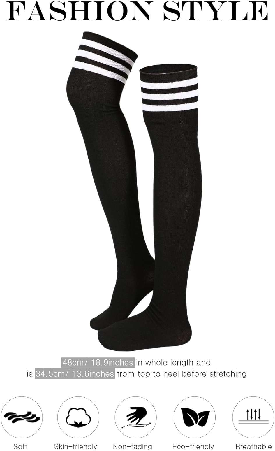 SATINIOR 3 Pairs Knee High Socks Thigh High Triple Stripe over the Knee Socks Long Opaque Thigh Stockings - Image 2