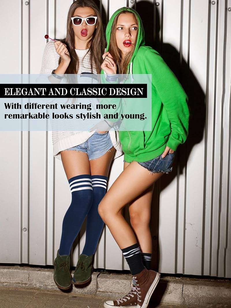 SATINIOR 3 Pairs Knee High Socks Thigh High Triple Stripe over the Knee Socks Long Opaque Thigh Stockings - Image 4