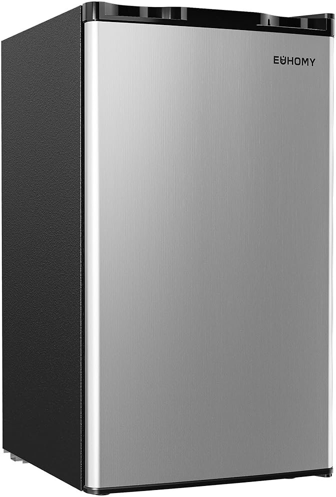 EUHOMY 3.2 Cu.Ft Mini Fridge with Freezer, Single Door Compact Refrigerator, Energy Saving, Mini Refrigerator Adjustable Thermostat, Mini fridge for Bedroom, Dorm, Office, Silver - Product Image