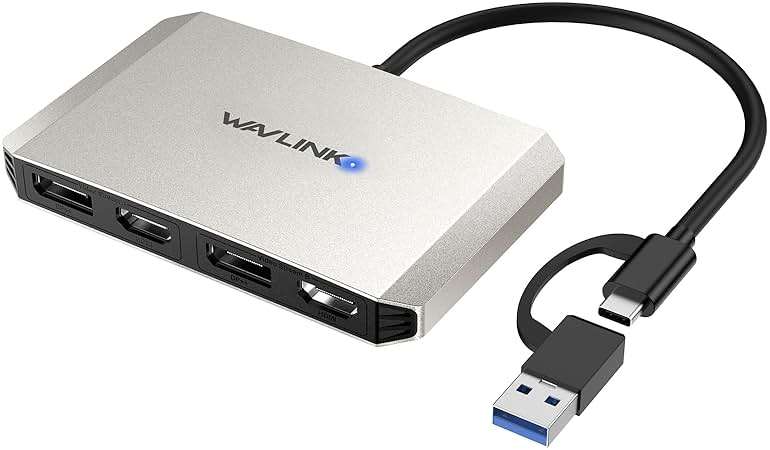 WAVLINK USB C or USB 3.0 to Dual HDMI/DisplayPort Adapter, Displaylink Monitor Splitter Extended Display for Dual Monitor 4K@60Hz, HDMI/DP Splitter Compatible with Mac M1-M5/Neo,Window Laptop-Silver - Image 1