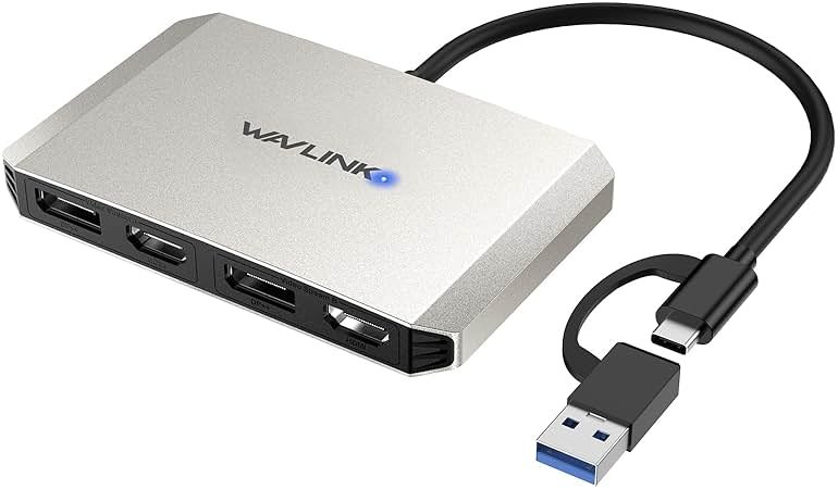 WAVLINK USB C or USB 3.0 to Dual HDMI/DisplayPort Adapter, Displaylink Monitor Splitter Extended Display for Dual Monitor 4K@60Hz, HDMI/DP Splitter Compatible with Mac M1-M5/Neo,Window Laptop-Silver - Product Image