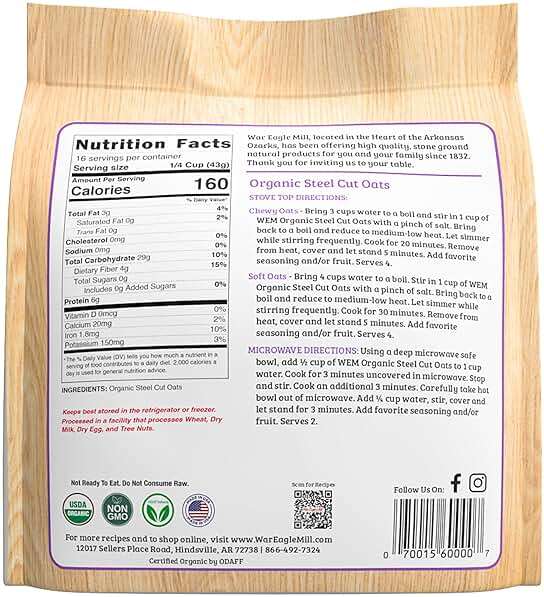 War Eagle Mill Organic Steel Cut Oats, 24 oz Bag (2 Pack) - Image 2