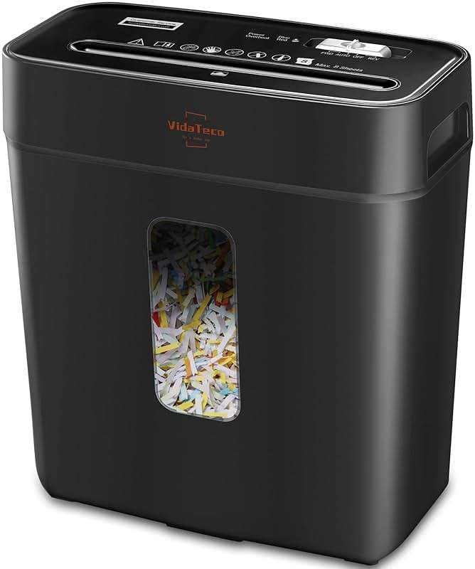 VidaTeco 6-Sheet Cross Cut Paper Shredder for Home Office, 3.04-Gallon Bin | P-4 Security Anti-Jam & Overheat Protection, Compact Heavy Duty Shreds Credit Card, CD, Staple & Clip - ETL - Image 1