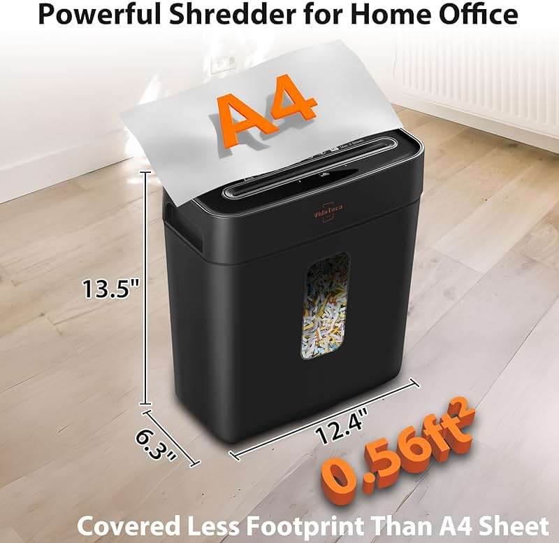VidaTeco 6-Sheet Cross Cut Paper Shredder for Home Office, 3.04-Gallon Bin | P-4 Security Anti-Jam & Overheat Protection, Compact Heavy Duty Shreds Credit Card, CD, Staple & Clip - ETL - Image 7