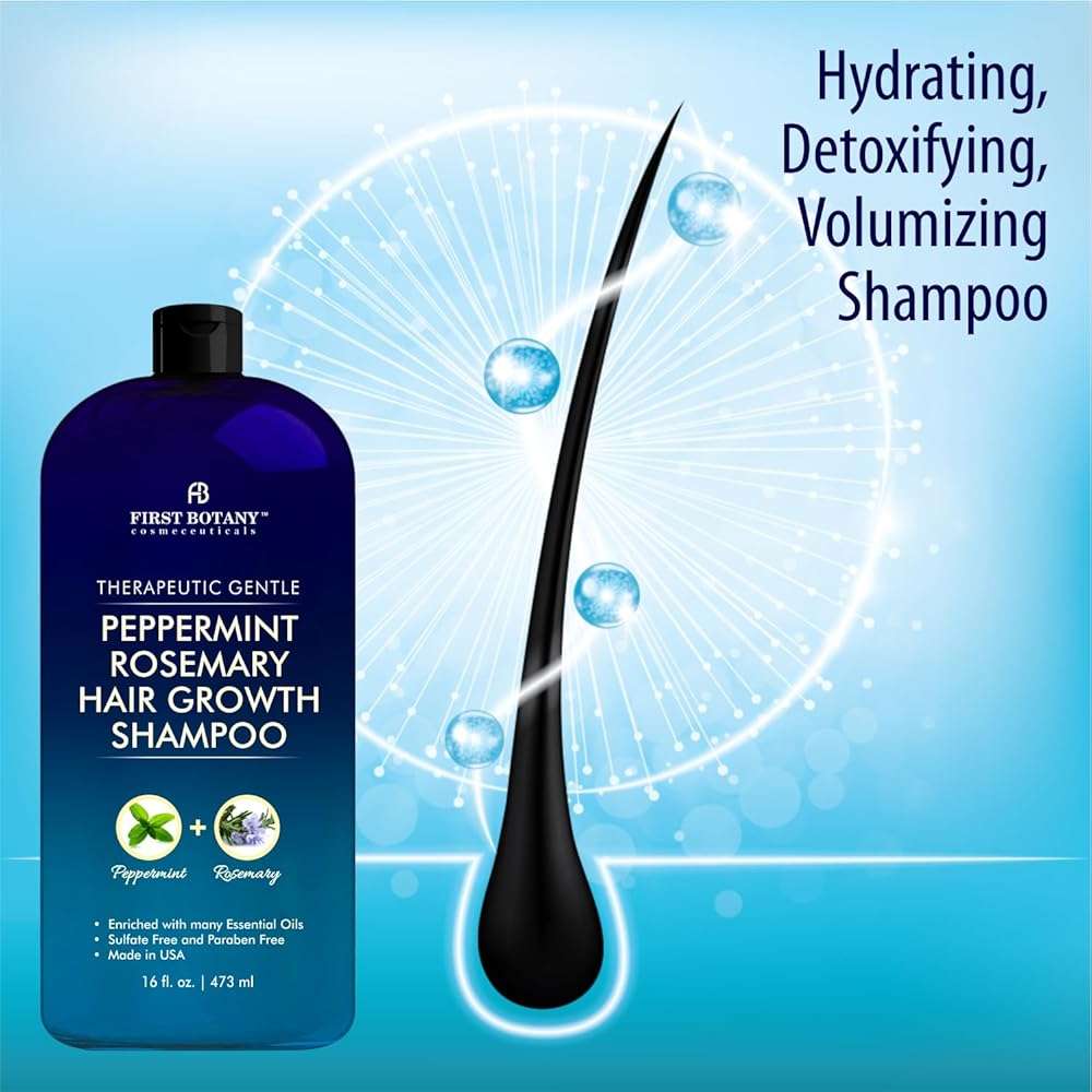 Peppermint Rosemary Hair Regrowth Shampoo - Anti Hair Loss product, Daily Hydrating, Detoxifying, Volumizing Shampoo and Fights Dandruff For Men and Women 16 fl oz - Image 2