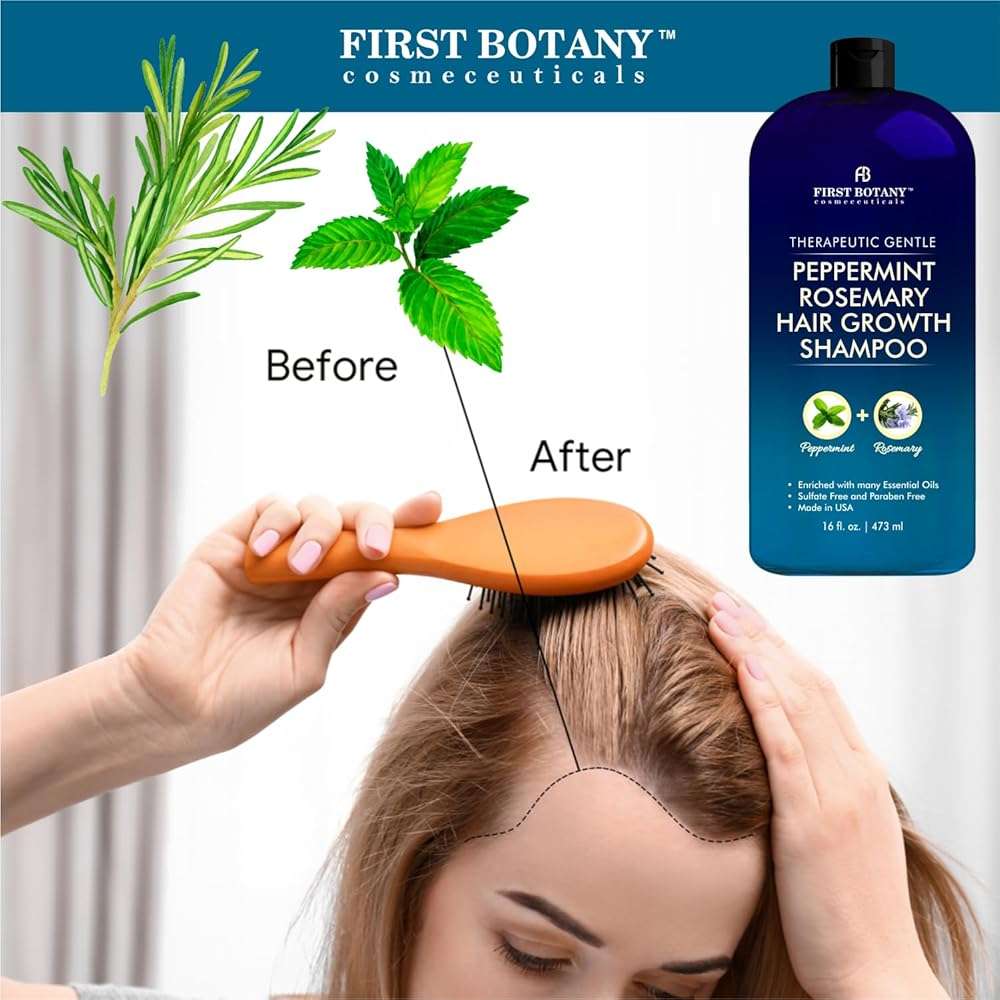 Peppermint Rosemary Hair Regrowth Shampoo - Anti Hair Loss product, Daily Hydrating, Detoxifying, Volumizing Shampoo and Fights Dandruff For Men and Women 16 fl oz - Image 3