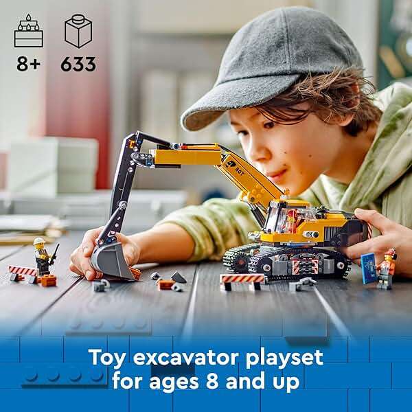 LEGO City Yellow Construction Excavator Toy Digger for Boys and Girls Ages 8 and Up, 3 Construction Worker Minifigures Included for Fun Pretend Play, Birthday for Kids, 60420 - Image 2