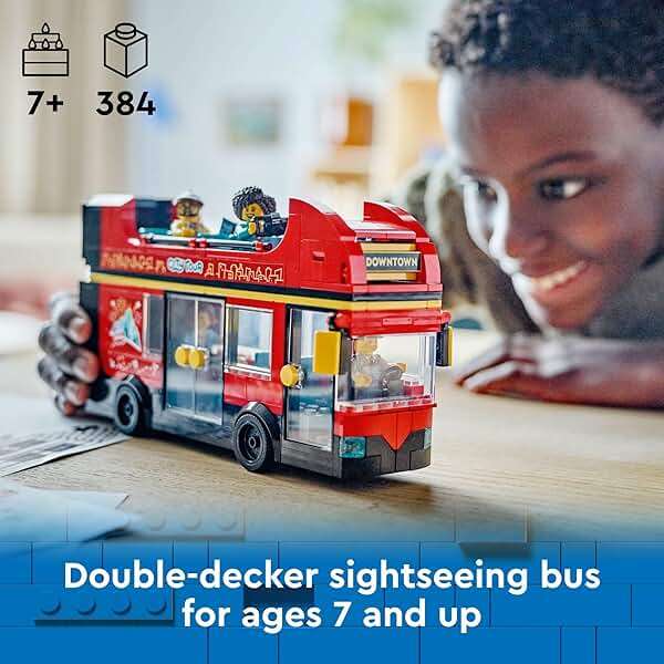 LEGO City Red Double-Decker Sightseeing Bus Toy Vehicle Set, Birthday Gift for 7 Year Olds, for Kids, Double-Decker London Bus Toy, 5 Characters Including a Baby and Stroller, 60407 - Image 2