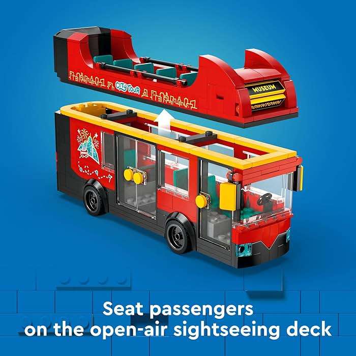 LEGO City Red Double-Decker Sightseeing Bus Toy Vehicle Set, Birthday Gift for 7 Year Olds, for Kids, Double-Decker London Bus Toy, 5 Characters Including a Baby and Stroller, 60407 - Image 3