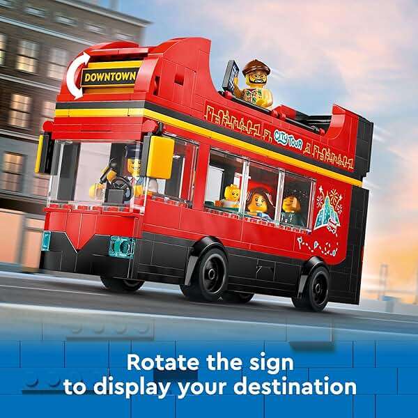 LEGO City Red Double-Decker Sightseeing Bus Toy Vehicle Set, Birthday Gift for 7 Year Olds, for Kids, Double-Decker London Bus Toy, 5 Characters Including a Baby and Stroller, 60407 - Image 4