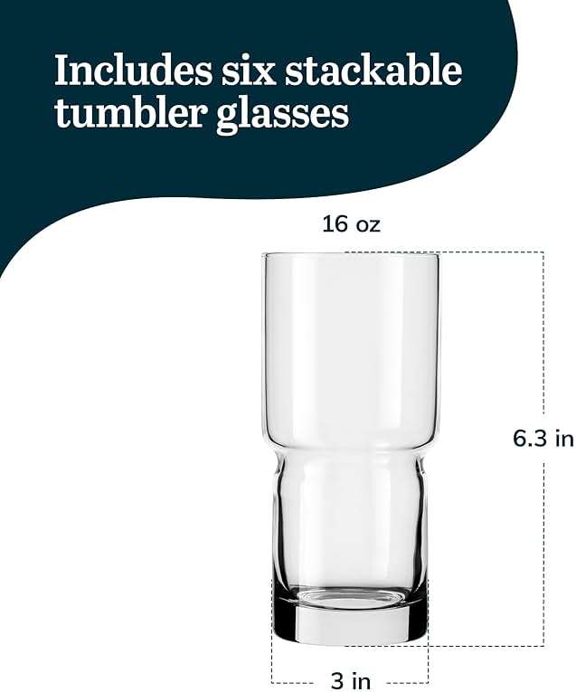 Libbey Newton Tumbler Drinking Glasses, Stackable, Tall Drinking Glasses Set of 6, 16 oz Glasses Drinking Set for Holidays, Birthdays, and More - Image 3