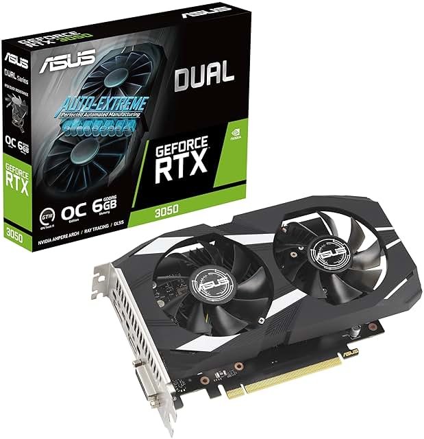 ASUS Dual NVIDIA GeForce RTX 3050 6GB GDDR6 OC Edition Gaming Graphics Card - PCIe 4.0, HDMI 2.1, DisplayPort 1.4a, 2-Slot Design, Axial-tech Fan Design, Steel Bracket, 3 Year Warranty - Product Image