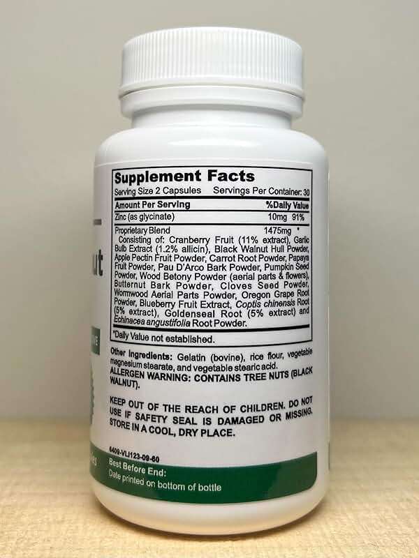 Nutracraft Black Walnut Detox Cleanse Supplement | Black Walnut, Wormwood, Clove, PAU D'Arco, Pumpkin Seed, Garlic, Zinc | Intestinal Guard for Humans | 60 Capsules - Image 2