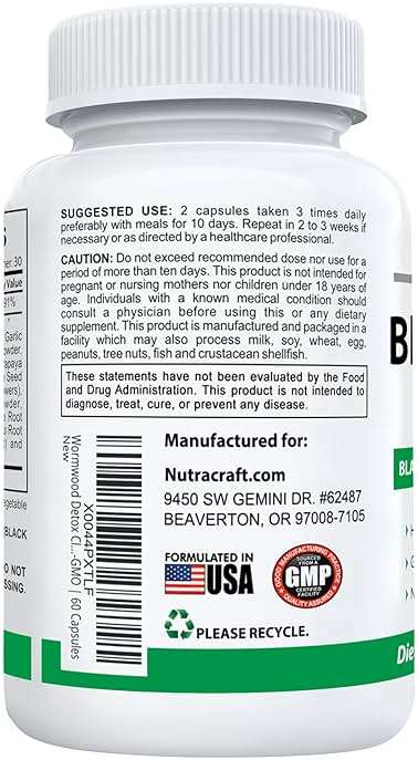 Nutracraft Black Walnut Detox Cleanse Supplement | Black Walnut, Wormwood, Clove, PAU D'Arco, Pumpkin Seed, Garlic, Zinc | Intestinal Guard for Humans | 60 Capsules - Image 5