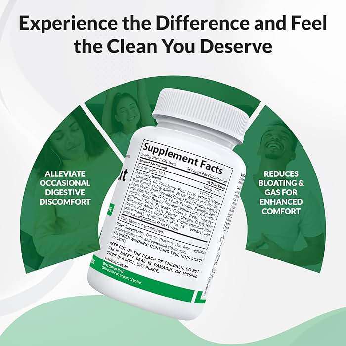 Nutracraft Black Walnut Detox Cleanse Supplement | Black Walnut, Wormwood, Clove, PAU D'Arco, Pumpkin Seed, Garlic, Zinc | Intestinal Guard for Humans | 60 Capsules - Image 6