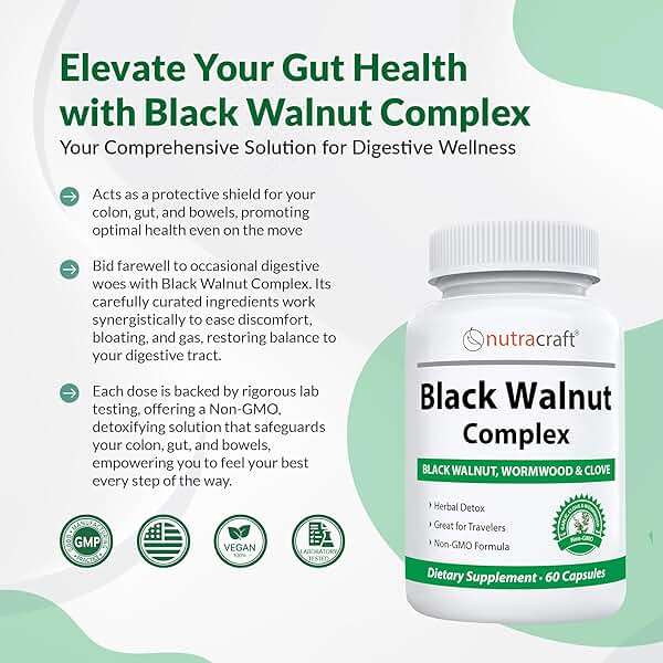 Nutracraft Black Walnut Detox Cleanse Supplement | Black Walnut, Wormwood, Clove, PAU D'Arco, Pumpkin Seed, Garlic, Zinc | Intestinal Guard for Humans | 60 Capsules - Image 7