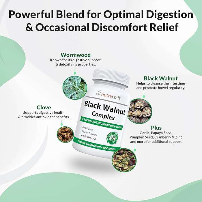 Nutracraft Black Walnut Detox Cleanse Supplement | Black Walnut, Wormwood, Clove, PAU D'Arco, Pumpkin Seed, Garlic, Zinc | Intestinal Guard for Humans | 60 Capsules - Image 8