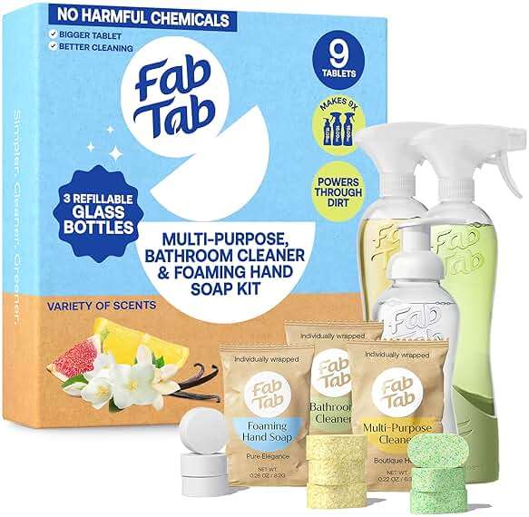 Fab Tab Home Starter Kit - Natural Cleaning Products - Household Cleaners - All-Purpose Cleaner Tablets - Plant-Based, Plastic-Fee - No Harsh Chemicals | Cleaning Kit - Image 1