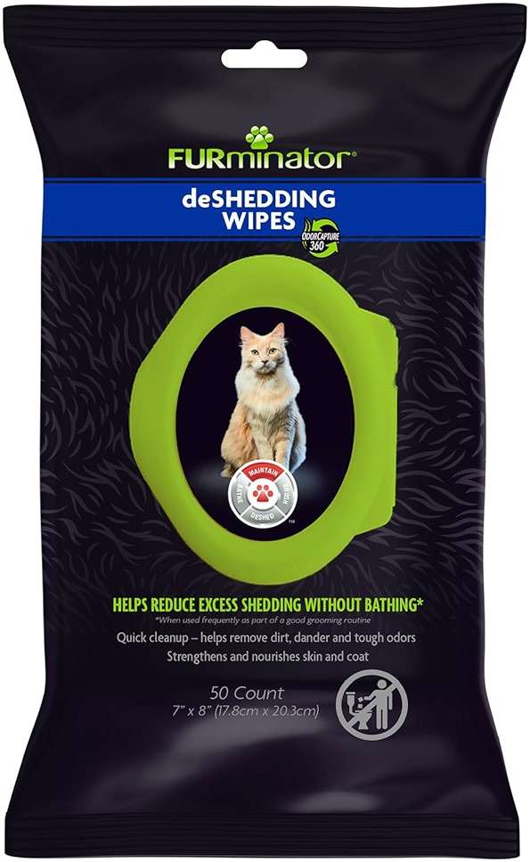 Furminator DeShedding Grooming Wipes for Cats Refresh and Deodorize Coat Without Bathing, 50 Count - Image 1