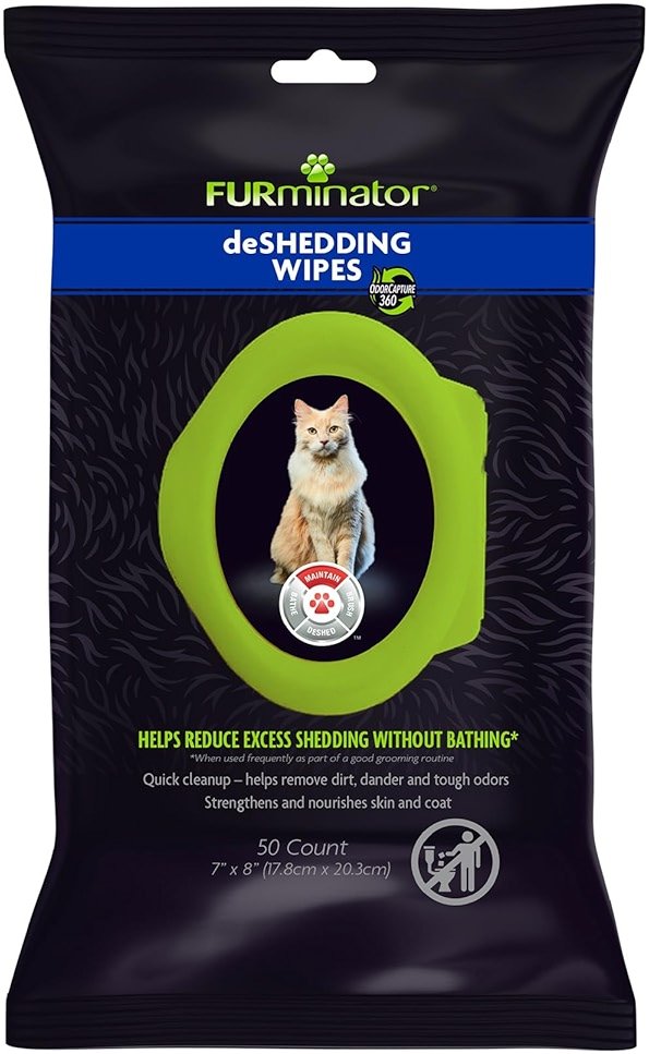 Furminator DeShedding Grooming Wipes for Cats Refresh and Deodorize Coat Without Bathing, 50 Count - Product Image