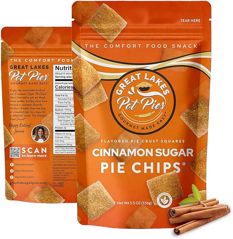 Great Lakes Pot Pies - Cinnamon Sugar Pie Chips - Crunchy Cookie Crisp - Buttery Cinnamon Snacks for Adults & Kids - Cinnamon Crackers - 4 Pack - Image 1