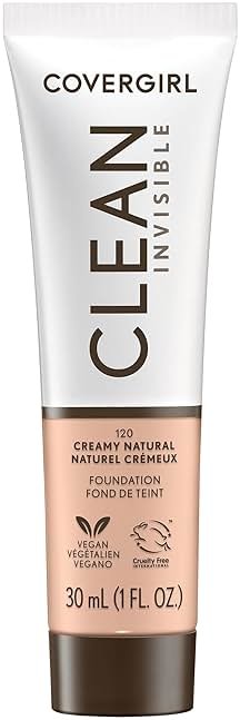 COVERGIRL Clean Invisible Foundation Makeup, Dewy & Glowy Finish, Buildable Coverage, Skin-Like Smooth Look, Vegan, Creamy Natural, 1oz - Product Image