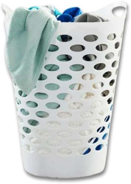 Tall Flex Laundry Basket Plastic Hamper for Clothes, Bedroom, and Storage with Handles 17.75" x 17.25" x 26", White - Image 3