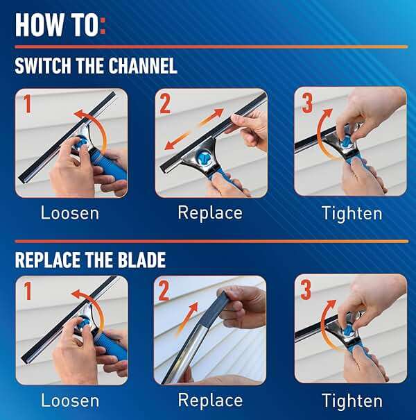 Unger Professional Connect and Clean 18” EZ Change Window and Glass Cleaning Squeegee, Large and Small Windows, Rubber Blade Tool for Streak-Free Results, Includes 12” Channel - Image 7