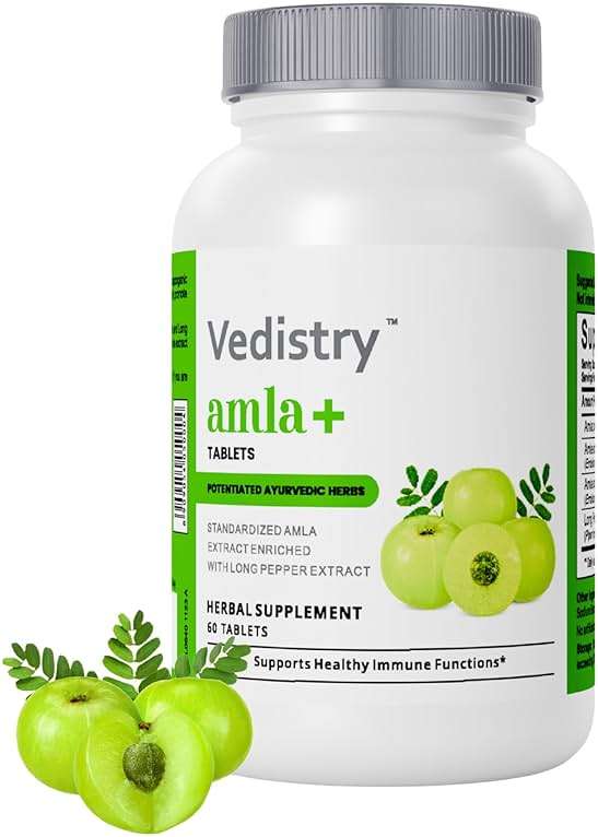 Vedistry Amla Supplement 1100mg Indian Gooseberry Tablet with Long Pepper for Immunity & Energy Herbal Supplement Rich in Vitamin C & Antioxidant for Hair Growth, Energy & Overall Wellness– 60 Tablets - Image 1
