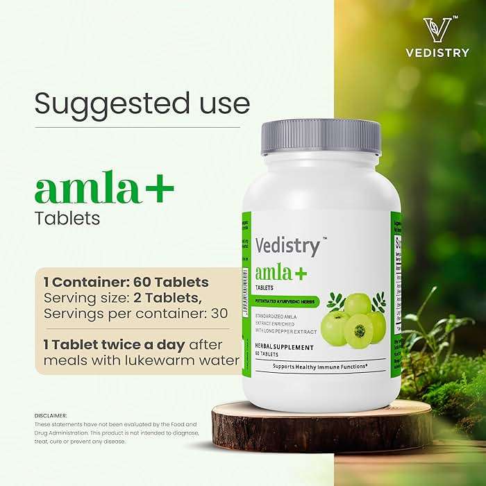 Vedistry Amla Supplement 1100mg Indian Gooseberry Tablet with Long Pepper for Immunity & Energy Herbal Supplement Rich in Vitamin C & Antioxidant for Hair Growth, Energy & Overall Wellness– 60 Tablets - Image 5