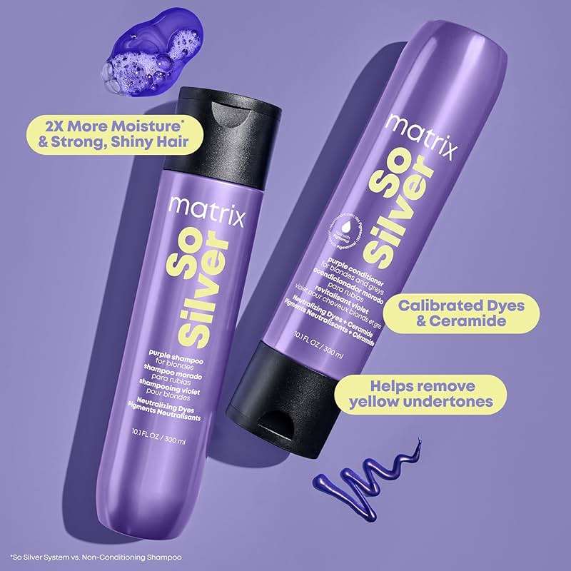 MATRIX So Silver Purple Shampoo and Pigmented Conditioner Set - Removes Brassy Yellow Undertones, Toning Conditioner For Blondes and Greys, Strengthens and Adds Shine, Premium Salon Haircare, Vegan - Image 5