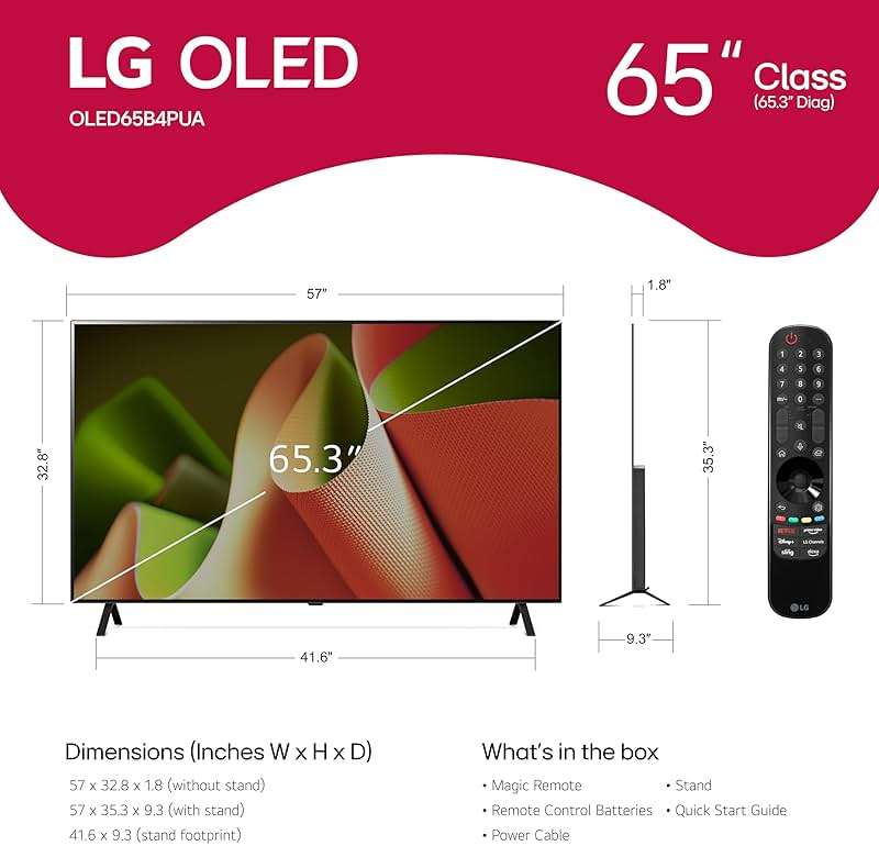 LG 65-Inch Class OLED B4 Series Smart TV 4K Processor Flat Screen with Magic Remote AI-Powered with Alexa Built-in (OLED65B4PUA, 2024) - Image 2