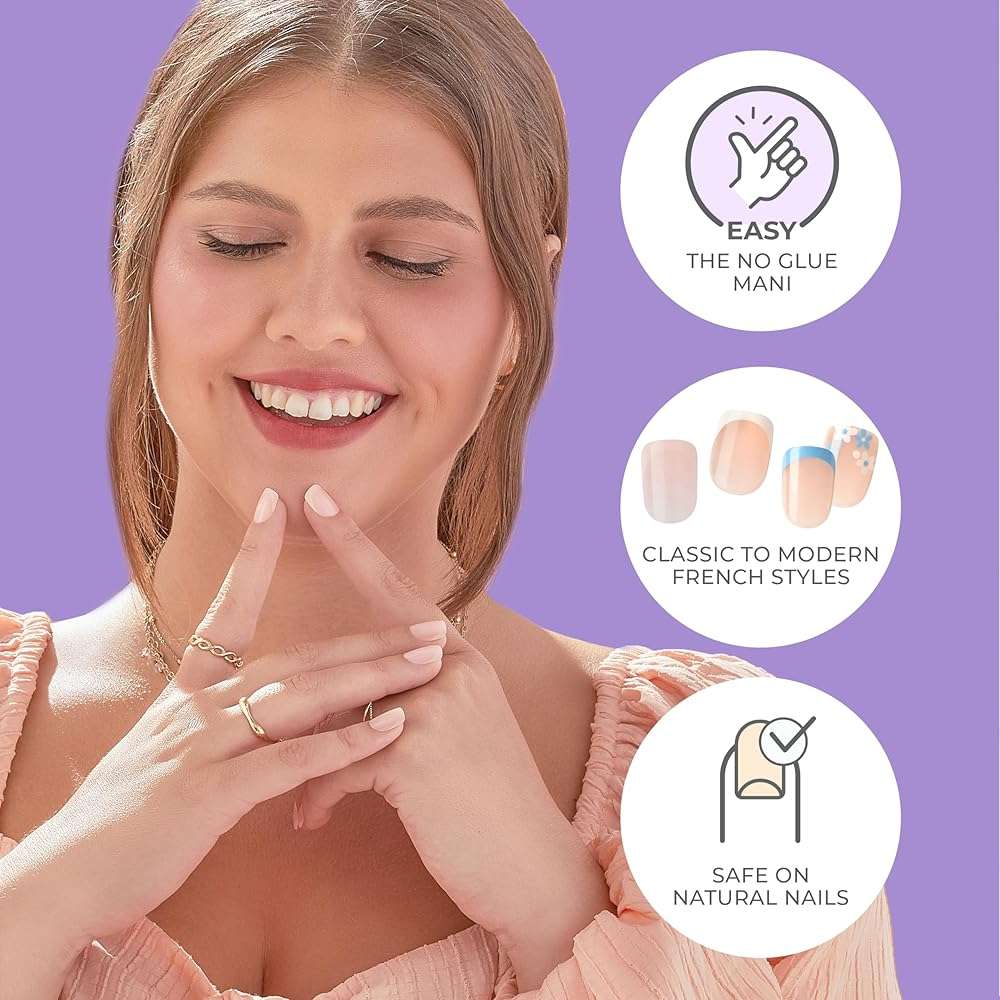 Kiss Impress No Glue Mani Press On Nails, Model, Classic French Manicure Kit, 30 Light Neutral + White Tip, Short Squoval, With IMPROVED Adhesive, Includes Prep Pad, Manicure Stick & Mini File - Image 3