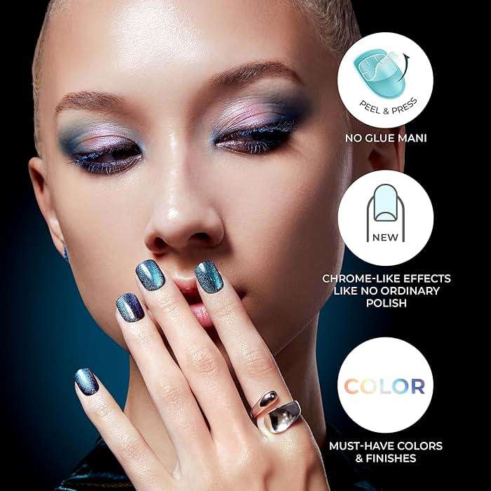 Kiss colorFX by Impress Press On Nails, Levels, 30 No Glue Peel and Stick Nails Kit with IMPROVED Adhesive, Pink Squoval Chrome Effect, Includes Prep Pad, Manicure Stick & Mini File - Image 3