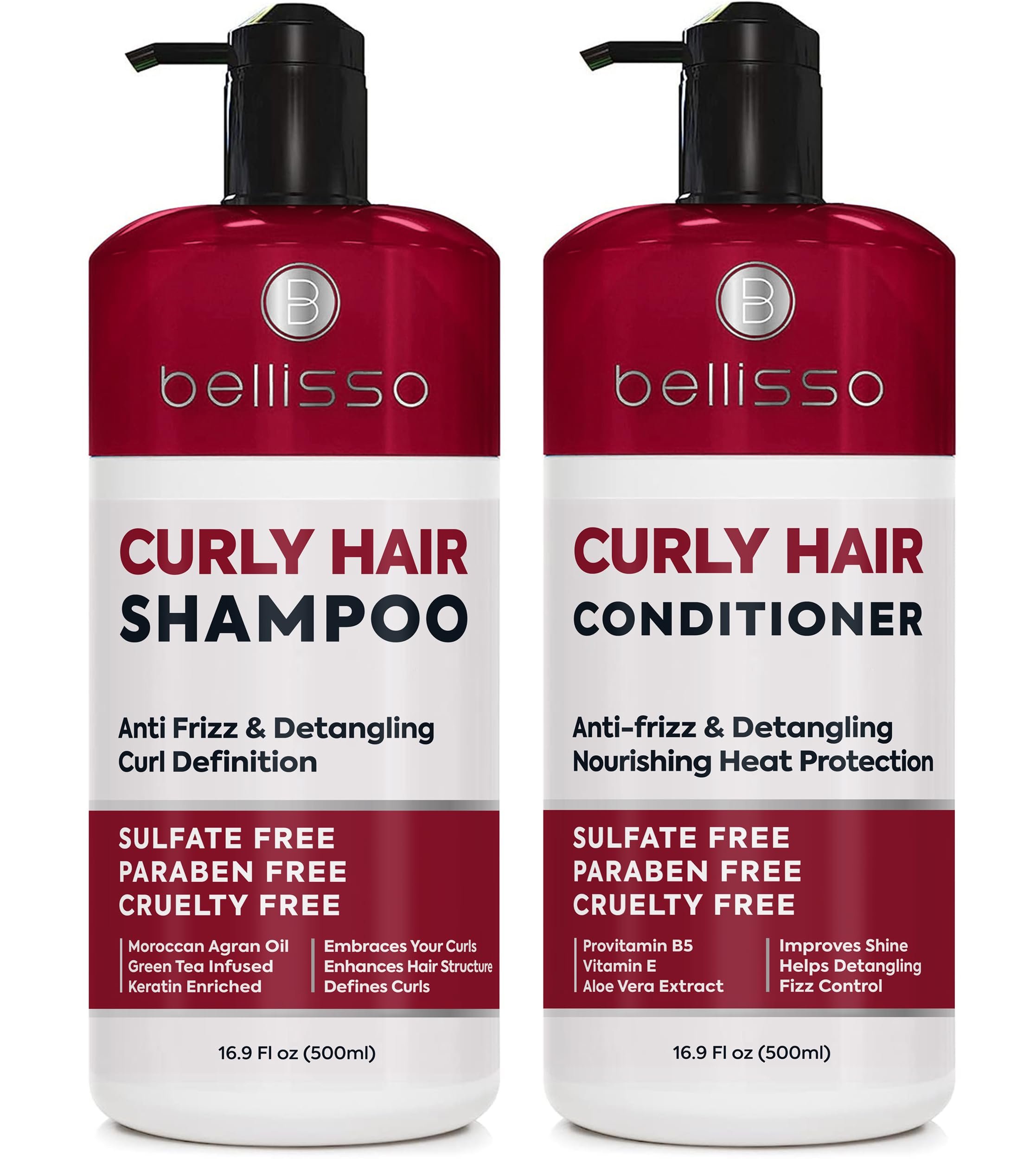 Curly Hair Shampoo and Conditioner Set - For Defining Wavy, Permed, Frizzy, Fine and Black Curls - Moisturizing, Sulfate Free Formula for Women and Men - Products are Safe for Color Treated Locks - Product Image
