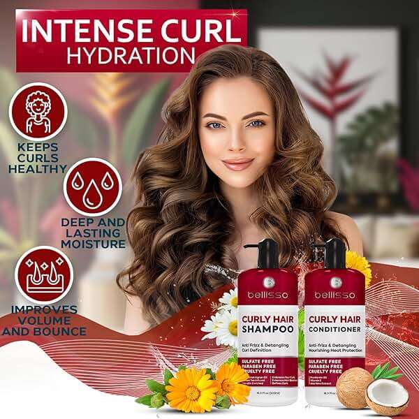 Curly Hair Shampoo and Conditioner Set - For Defining Wavy, Permed, Frizzy, Fine and Black Curls - Moisturizing, Sulfate Free Formula for Women and Men - Products are Safe for Color Treated Locks - Image 2