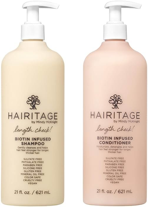 Hairitage Biotin Shampoo and Conditioner Set - Sulfate Free + Paraben Free, Color Safe, with Castor Oil for Anti-Frizz, Volume + Moisture for Women, Hydrating Repair Shampoo Conditioner - Product Image
