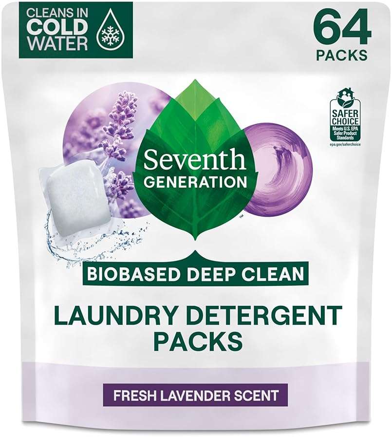 Seventh Generation Laundry Detergent Packs, Lavender, Biobased Deep Clean, EPA Safer Choice Certified, 64 Count - Image 1