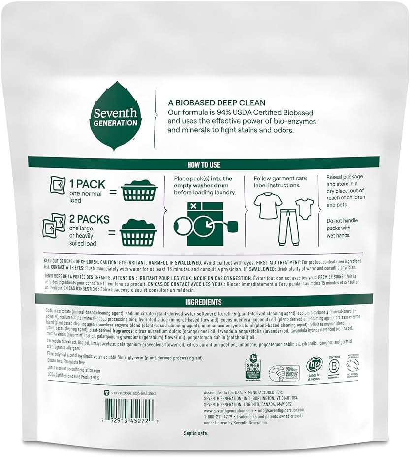 Seventh Generation Laundry Detergent Packs, Lavender, Biobased Deep Clean, EPA Safer Choice Certified, 64 Count - Image 2