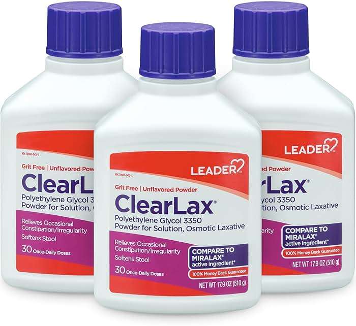 Leader ClearLax Laxative Powder for Gentle Constipation Relief, Grit-Free, Polyethylene Glycol, Osmotic Laxative, Stimulant-Free, Softens Stool, 30-Day Supply, 17.9 Ounce, 30 Doses (Pack of 3) - Image 1