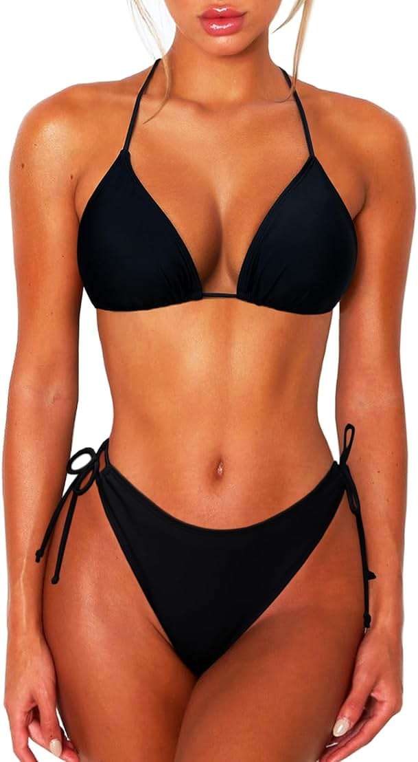 OZICERD 2 Piece Bikini Sets for Women Halter Triangle Bikini Tops Brazilian String Swimsuit Full Coverage Bottom Bathing Suit - Image 1