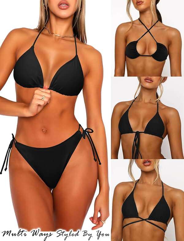 OZICERD 2 Piece Bikini Sets for Women Halter Triangle Bikini Tops Brazilian String Swimsuit Full Coverage Bottom Bathing Suit - Image 6