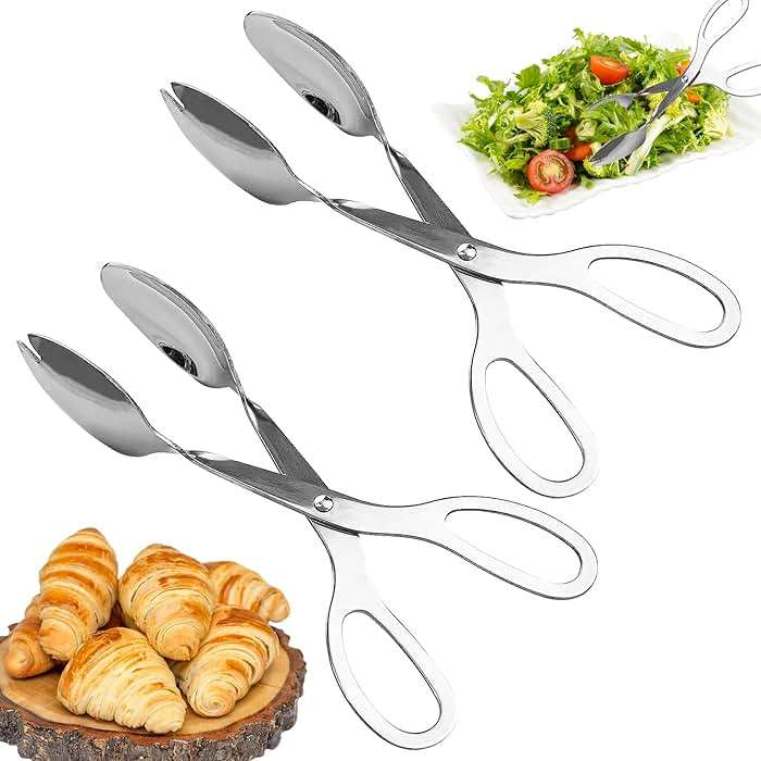 2 Pieces Salad Tongs, 8 Inch Serving Tongs, Stainless Steel Food Scissor Tongs, Buffet Tongs for Home Kitchen Party Bread Cake Bake Steak Barbecue Buffet Catering - Image 1