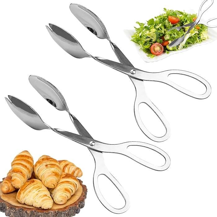 2 Pieces Salad Tongs, 8 Inch Serving Tongs, Stainless Steel Food Scissor Tongs, Buffet Tongs for Home Kitchen Party Bread Cake Bake Steak Barbecue Buffet Catering - Product Image