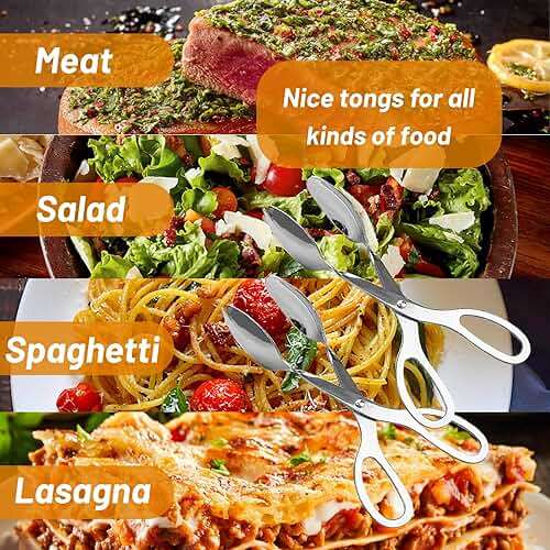 2 Pieces Salad Tongs, 8 Inch Serving Tongs, Stainless Steel Food Scissor Tongs, Buffet Tongs for Home Kitchen Party Bread Cake Bake Steak Barbecue Buffet Catering - Image 3