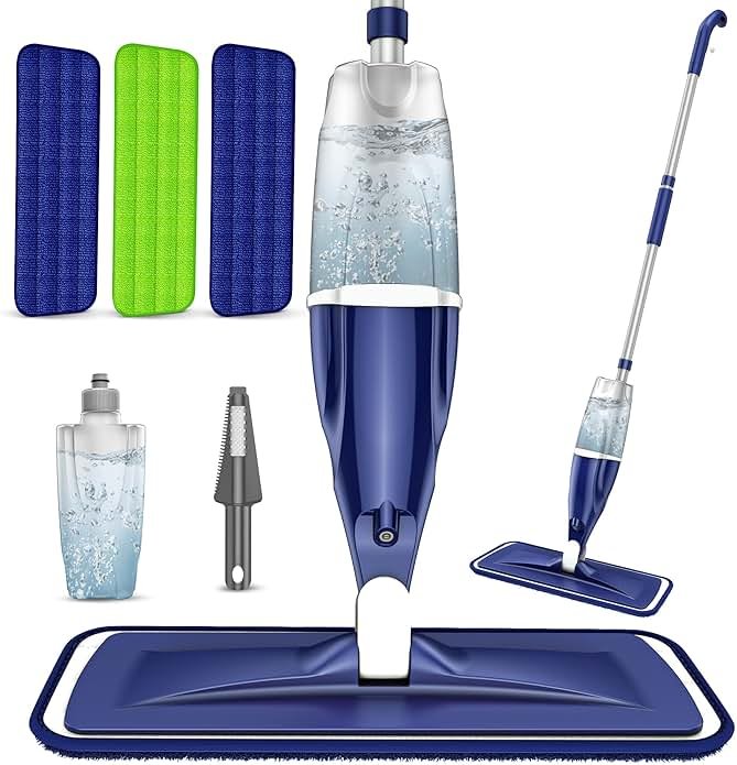 Microfiber Spray Mop for Floors Cleaning: Wet Dry Hardwood Floor Mops with 3 Washable Reusable Pads for Swiffer Powermop - Flat Mop with Sprayer for Tile Wood Laminate Vinyl Marble - Product Image