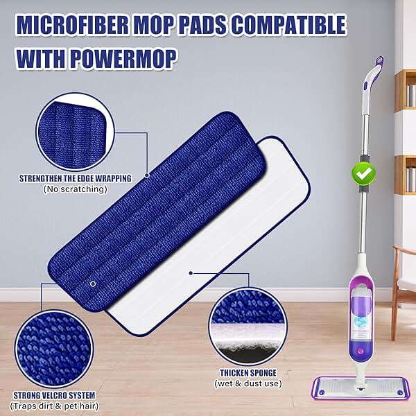 Microfiber Spray Mop for Floors Cleaning: Wet Dry Hardwood Floor Mops with 3 Washable Reusable Pads for Swiffer Powermop - Flat Mop with Sprayer for Tile Wood Laminate Vinyl Marble - Image 3