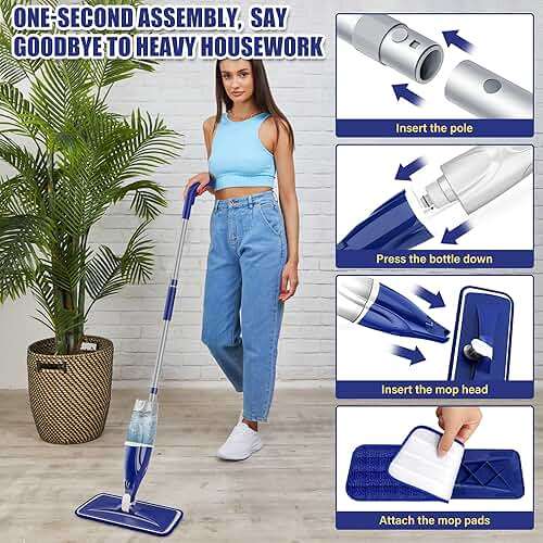 Microfiber Spray Mop for Floors Cleaning: Wet Dry Hardwood Floor Mops with 3 Washable Reusable Pads for Swiffer Powermop - Flat Mop with Sprayer for Tile Wood Laminate Vinyl Marble - Image 4