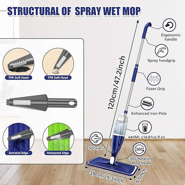 Microfiber Spray Mop for Floors Cleaning: Wet Dry Hardwood Floor Mops with 3 Washable Reusable Pads for Swiffer Powermop - Flat Mop with Sprayer for Tile Wood Laminate Vinyl Marble - Image 6